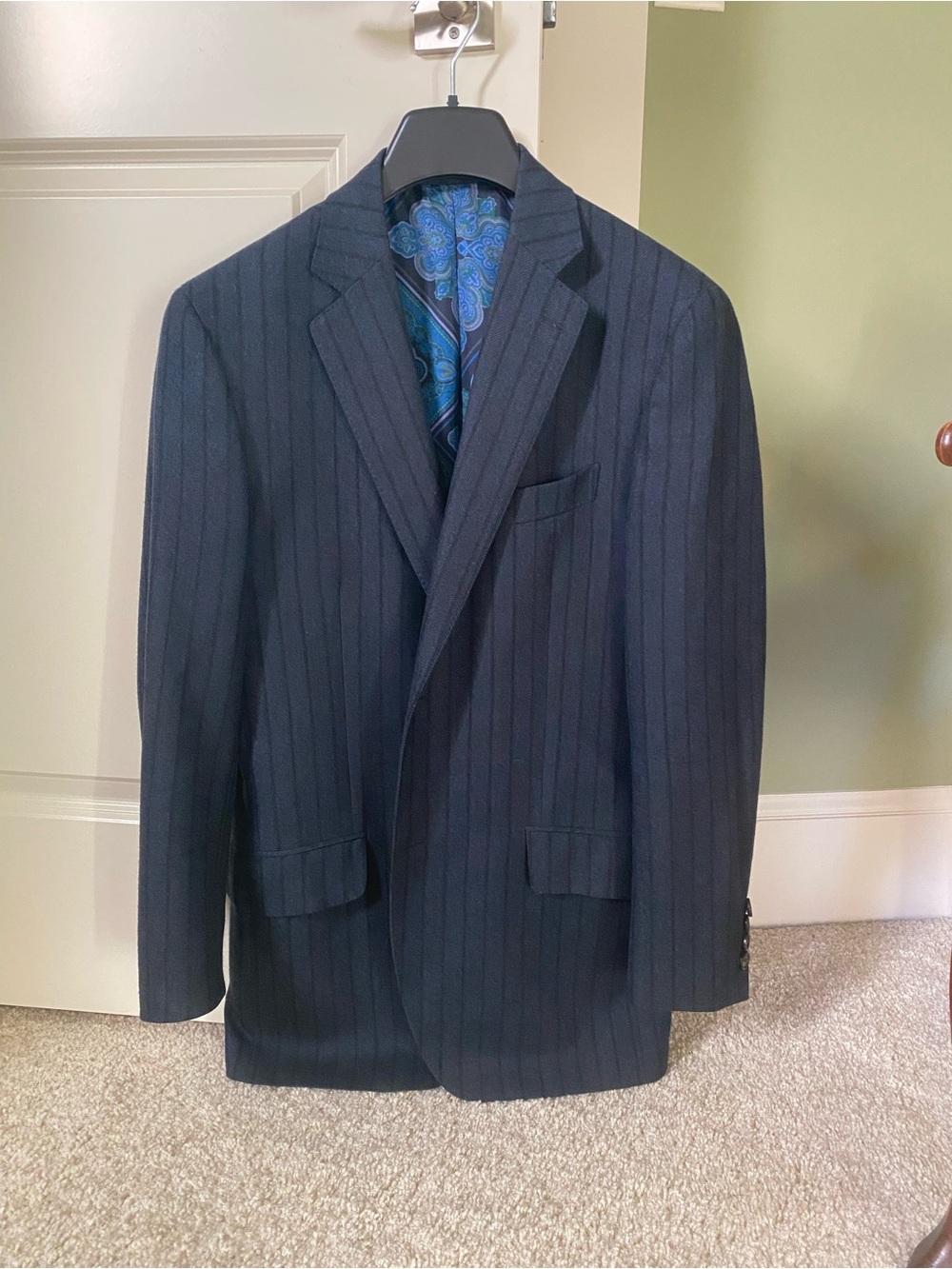 Men's Navy Pinstripe Blazer with Contrasting Paisley Lining